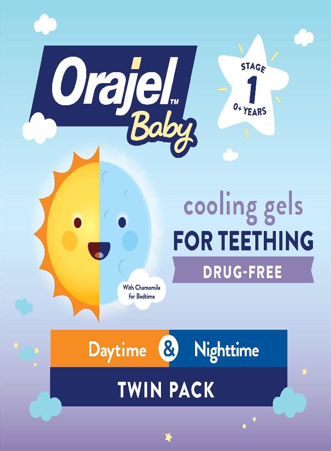 Orajel Baby Daytime & Nighttime Cooling Gels for Teething, Drug-Free, #1 Pediatrician Recommended Brand for Teething*, Two 0.18oz Tubes - Image 3